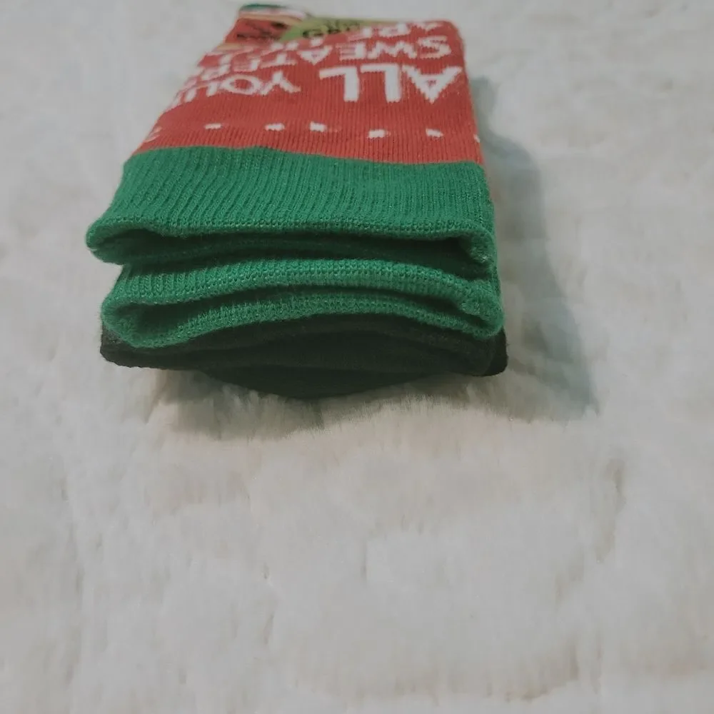 Bioworld Grinch Crew Socks 2 Pair Christmas Mens Sock Size 10-13 Shoes 8-12 New